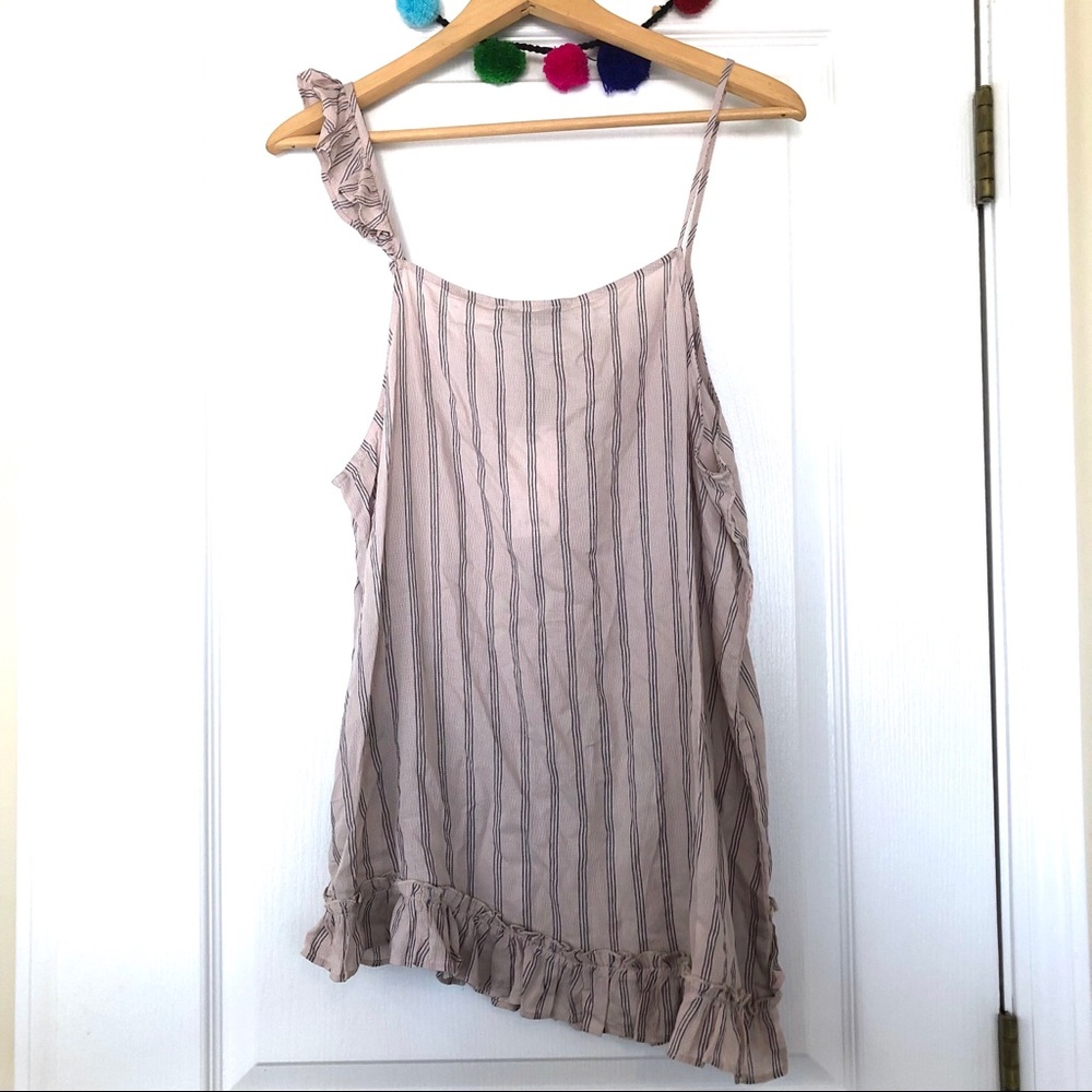 Ro & De Asymmetric Ruffled Cami Rose & Navy Stripe - Picture 6 of 8